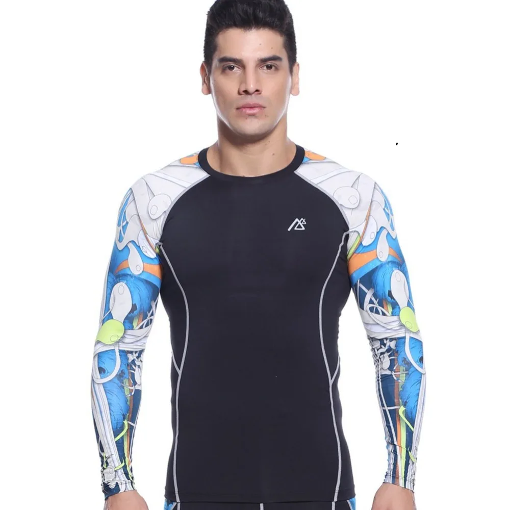 Men`s Technical Graphic Skin Compression Shirt Quick-dry Ultralight Super Elastic MMA Fitness Bodybuilding Tops Shirts