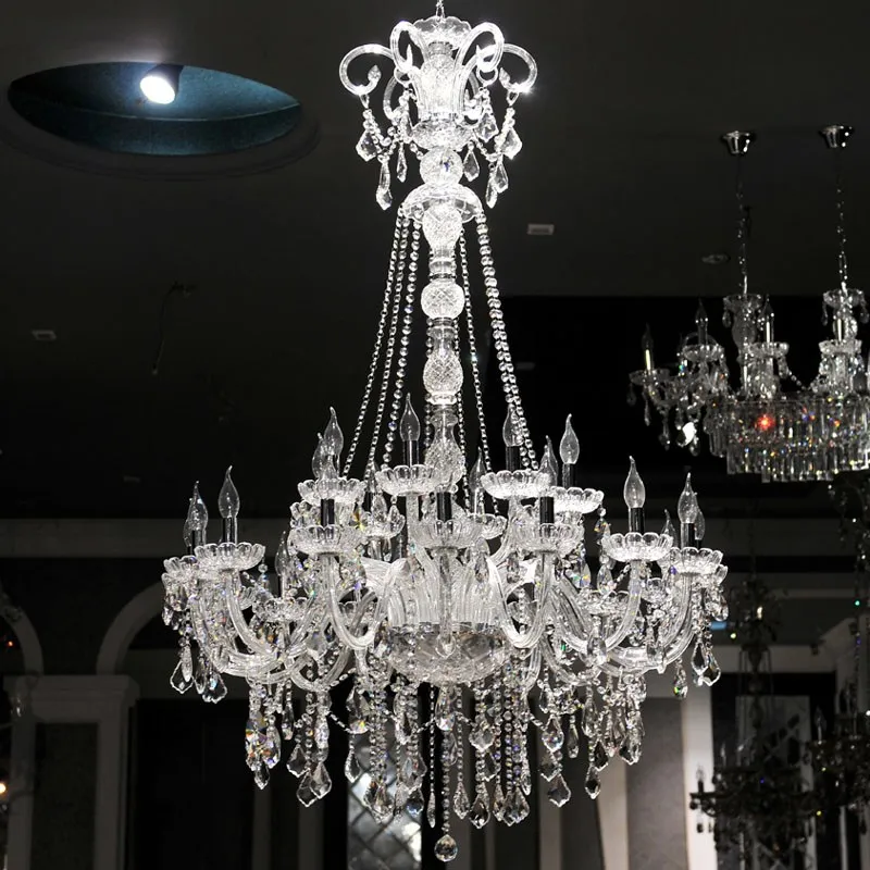 Duplex house Large crystal Chandelier Led Lustre lighting for living room church hotel Hall Long big Chandelier E14 Lampadari