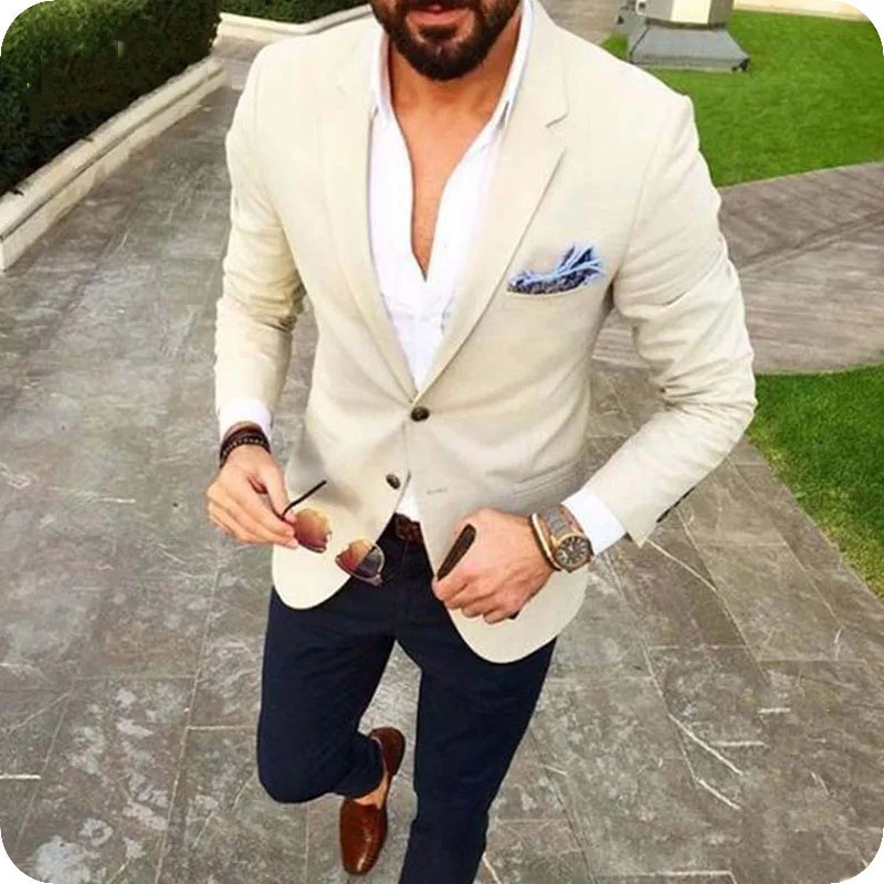 

Beige Prom Suits Man Blazers Men Suits for Wedding Plus Size Groom Tuxedo Slim Fit Terno Masculino 2Piece Costume Homme Mariage