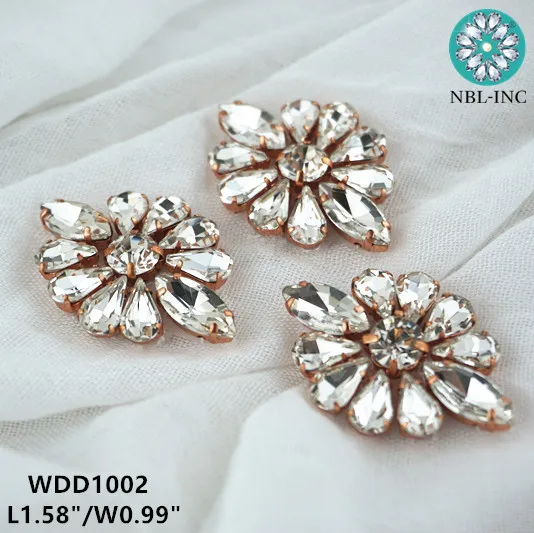 (100PCS) Small flower shape crystal rhinestone applique rose gold beaded patch accessories for dress shoes WDD1002