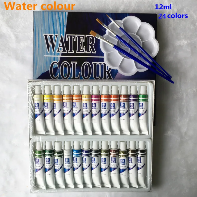 

Brand Watercolor Paint Paper Pigment Art Supplies Acrylic Paints Each Tube Drawing 12 ML 24 Colors Free For Brush And Paint Tray