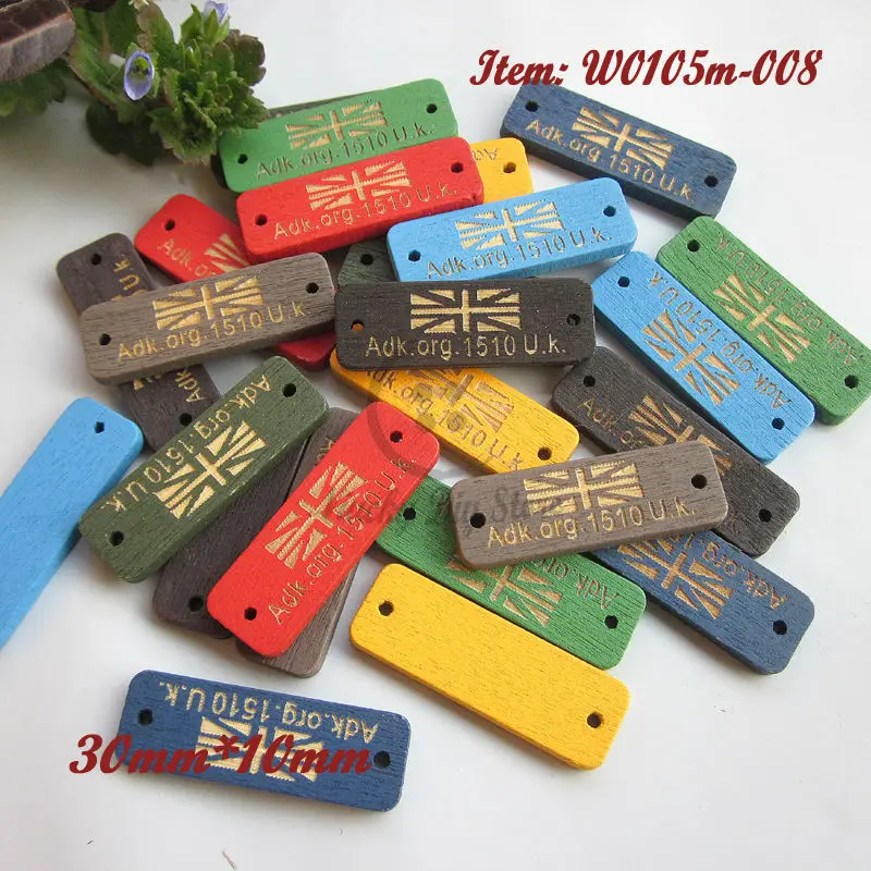 50pcs 30mm*10mm british style decoration plate mixed color wood decoration sign button for scrapbook craft accessories