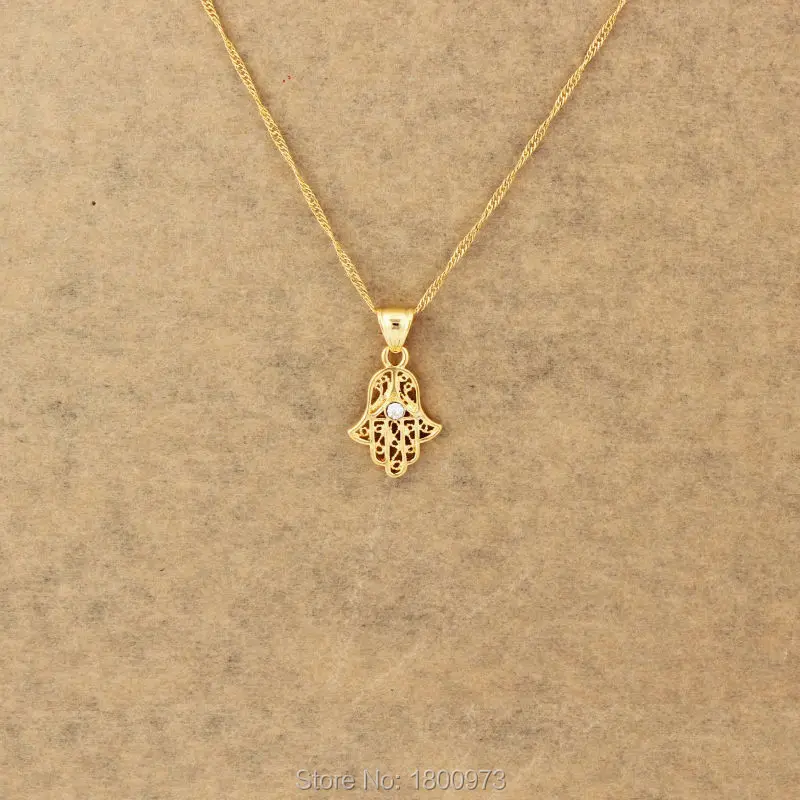New Arrival . Gold Color Muslim Hamsa Hand of Fatima Crystal Fashion Pendant & Necklace for Women & Men, Gift & Jewelry