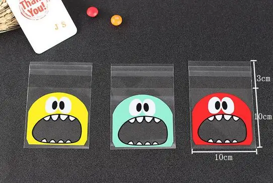 100 pieces/pack 10*10CM Cute Foodie 3 Colors Self-adhesive Plastic Bags For Cookies, Biscuits