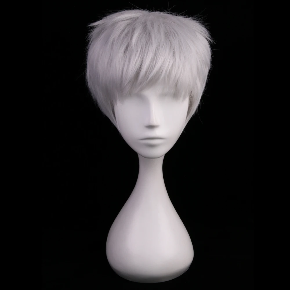 Perruque de Cosplay synthétique lisse et courte pour hommes, nouvelle collection, perruque de déguisement de fête, gris argenté, soldat 76