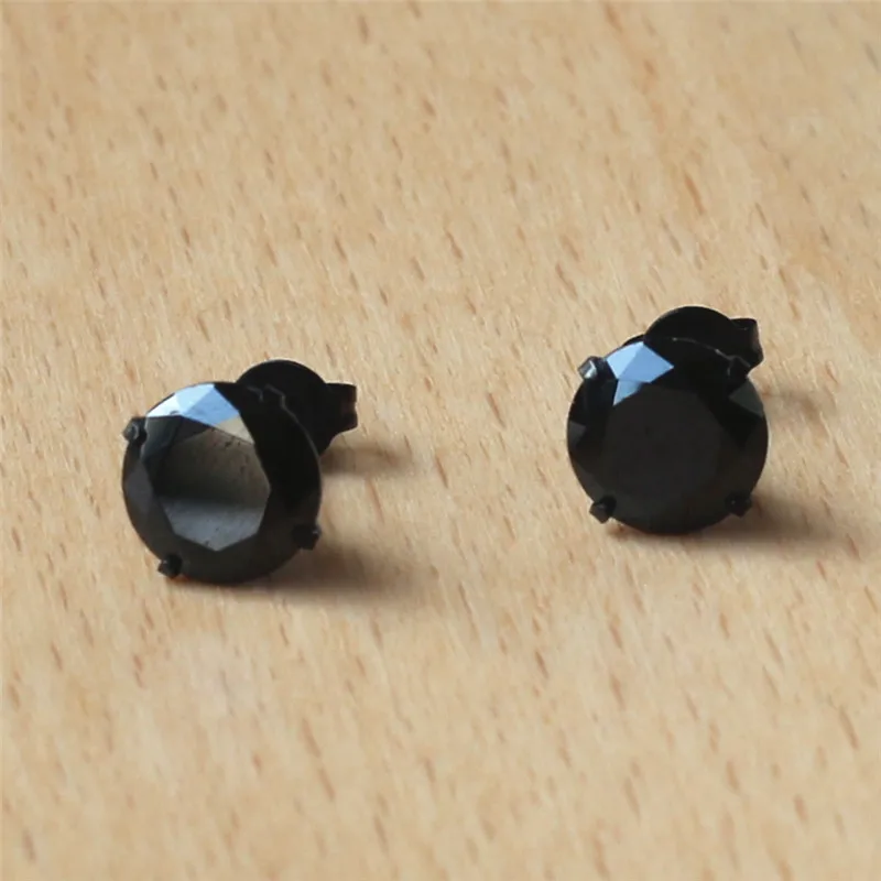 316 L Stainless Steel Black Vacuum Plating With 8mm Round AAA Red Zircon Stud Earrings For Men And Women 201903031345