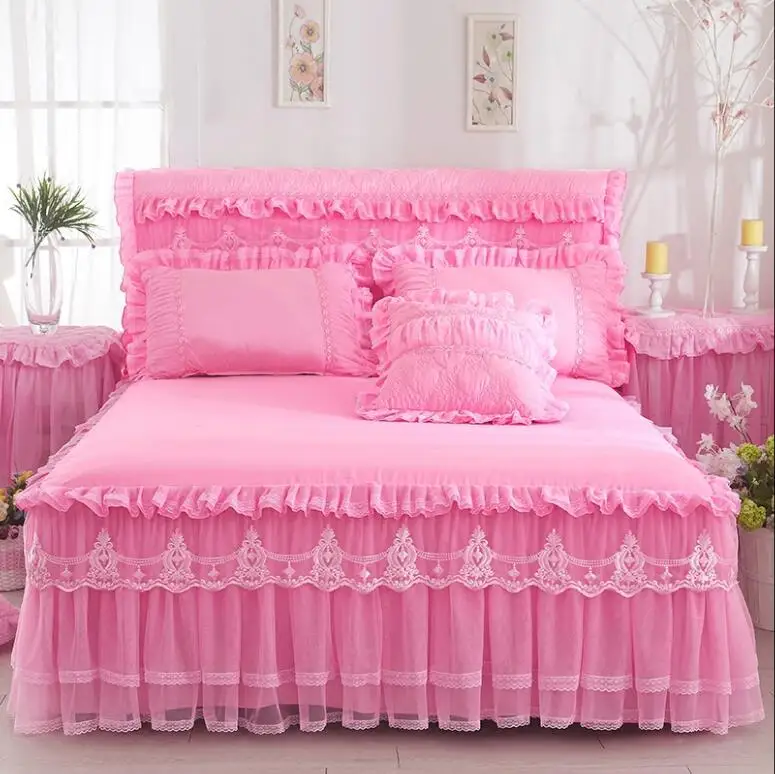 Imagem -03 - Conjunto de Cama de Renda Bege Estilo Coreano Capa de Edredão Princesa Fronhas Saia de Cama Roupa de Cama Tamanho Duplo Tecido Doméstico