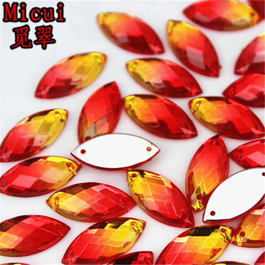 Micui 30Pcs 9*20mm Double Color Horse Eye Acrylic Rhinestones Crystal Stones Flatback Gems For Clothes Dress Sew On MC476