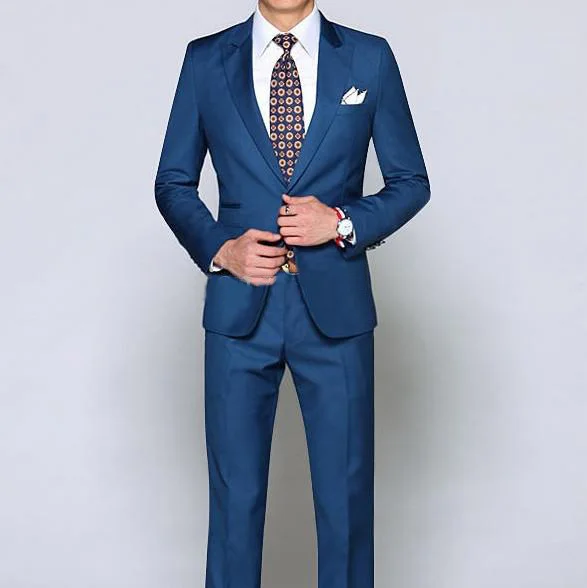 

Custom Made Dark Blue Men Suit,Tailor Made Suit,Bespoke Men Wedding/Business Suits,Slim Fit Groom Tuxedos For Men(Jacket+Pants)