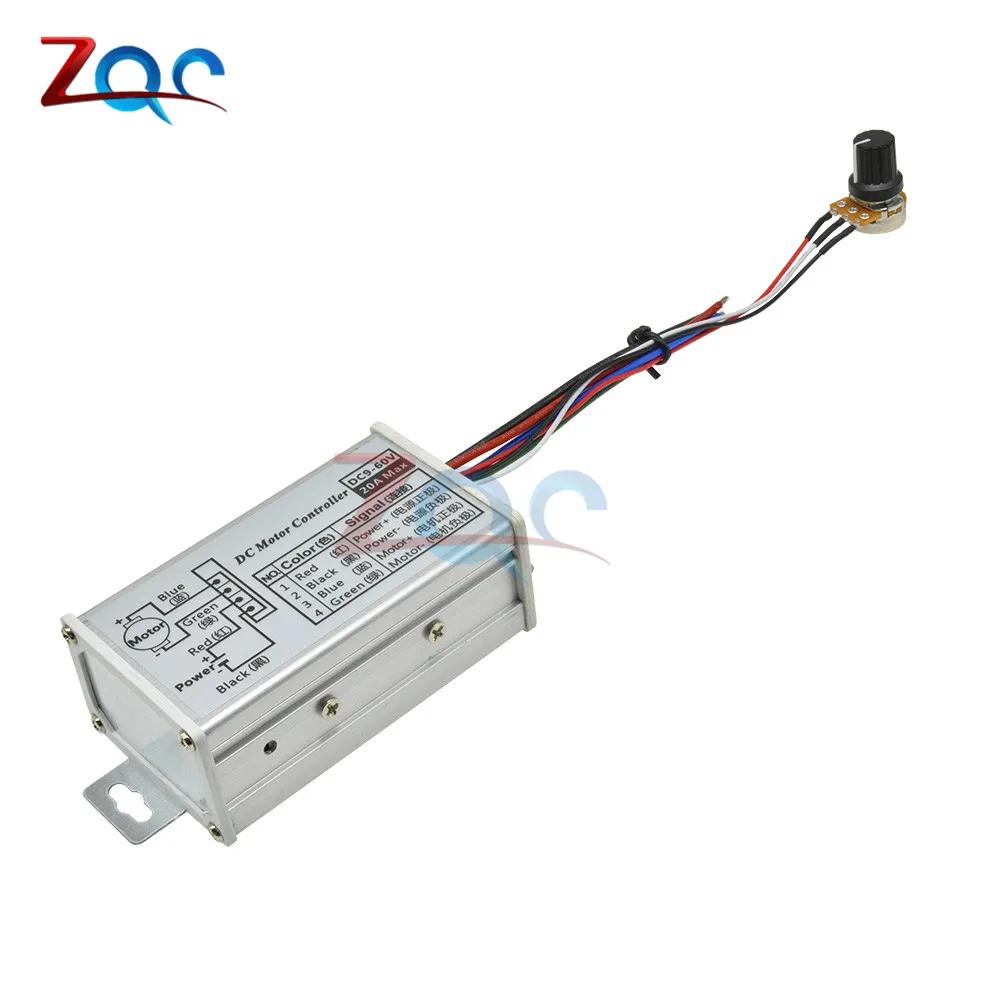 DC 9-60V PWM DC Motor Speed Controller Stepless 12V 24V 60V MAX 20A Pulse Width Modulator Motor Speed Regulating Switch