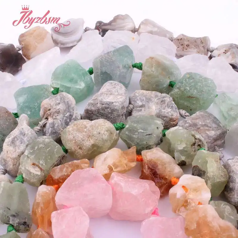 

Natural Flourite Quartz Agates Prehnites Freeform Rough Stone Beads For Jewelry Making DIY Necklace Loose 15" 10-15x20-27mm