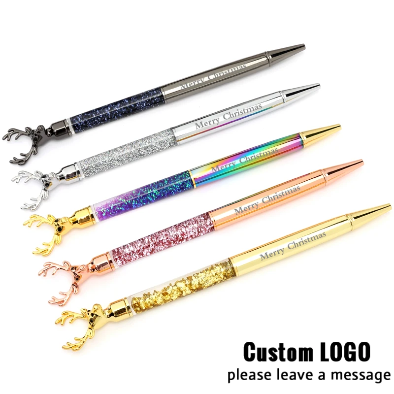 

10pcs Metal Reindeer Ballpoint Pen Custom Logo Signature Pen Christmas Gift Pen For Kid Personnalis Gel Pens Student Stationery