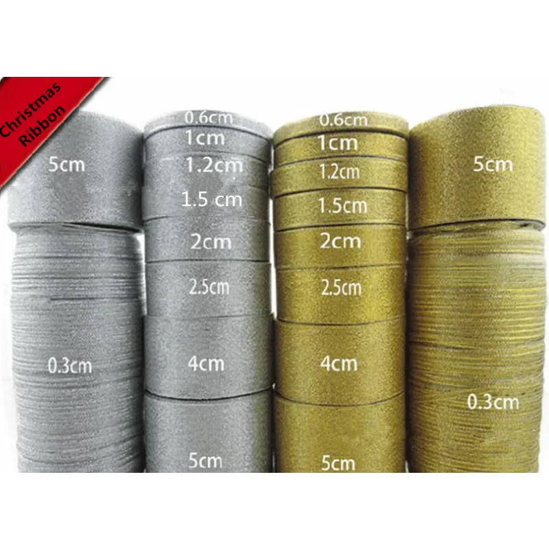 250 yards Xmas ribbon polyester gold and silver ribbon Christmas tree sewing accessories decorations kerst decoratie 1/1.2/1.5cm