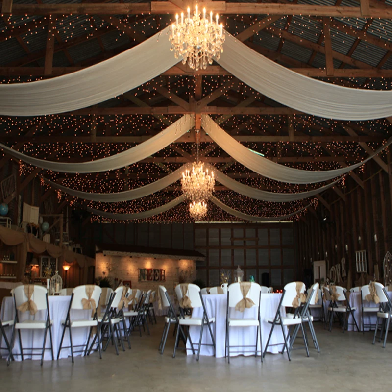 

5PCS White Ceiling Drapery 1.5x15M Long Ice Silk Flat Panels Sheer Roof Curtain Canopy Event Decoration Draping Fabric Wedding