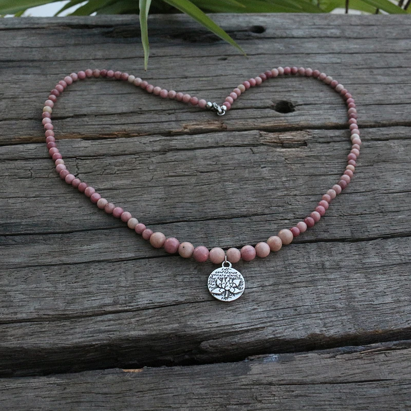 4mm 6mm Rhodochrosite Mini JapaMala Beads Necklace, 108 Mala Necklace, Natural Stone, Meditation Beads, Lotus, Spiritual Jewelry