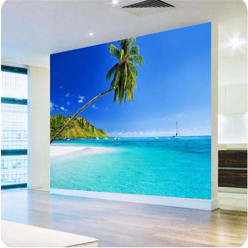 beibehang custom photo 3d wall paper Mediterranean palm mural TV backdrop blue sky clouds large wall mural wallpaper for wall 3d image 3