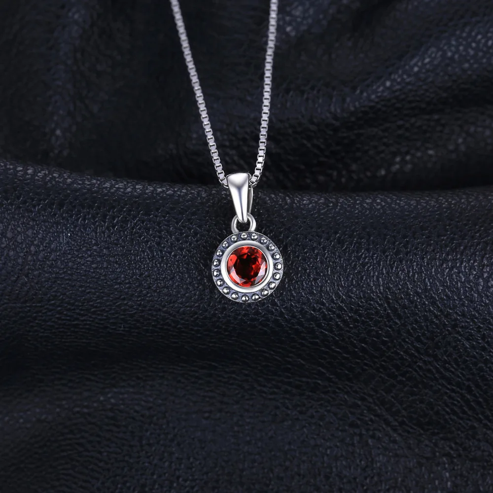 JewelryPalace Vintage 5mm Genuine Garnet 925 Sterling Silver Pendant Necklace for Women Fashion Gemstone Jewelry Without Chain