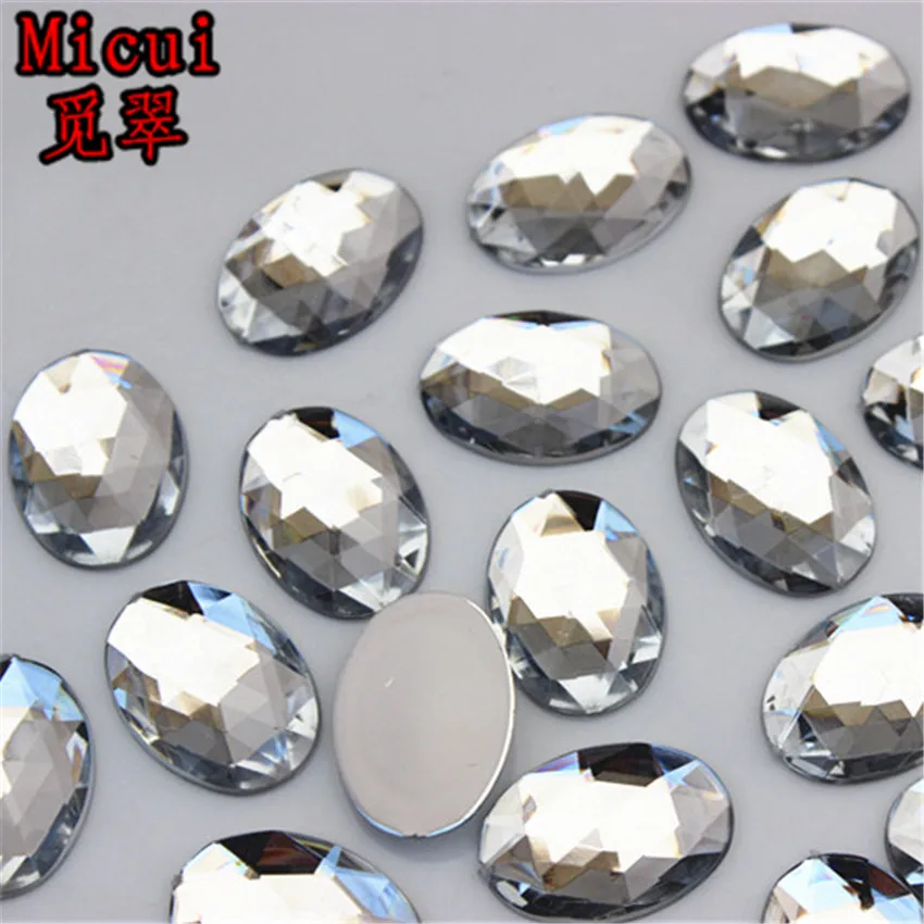 Micui 50PCS 13*18mm Oval Rhinestone Acrylic Flatback Crystal Stones For Jewelry Crafts Clothing Decorations MC205