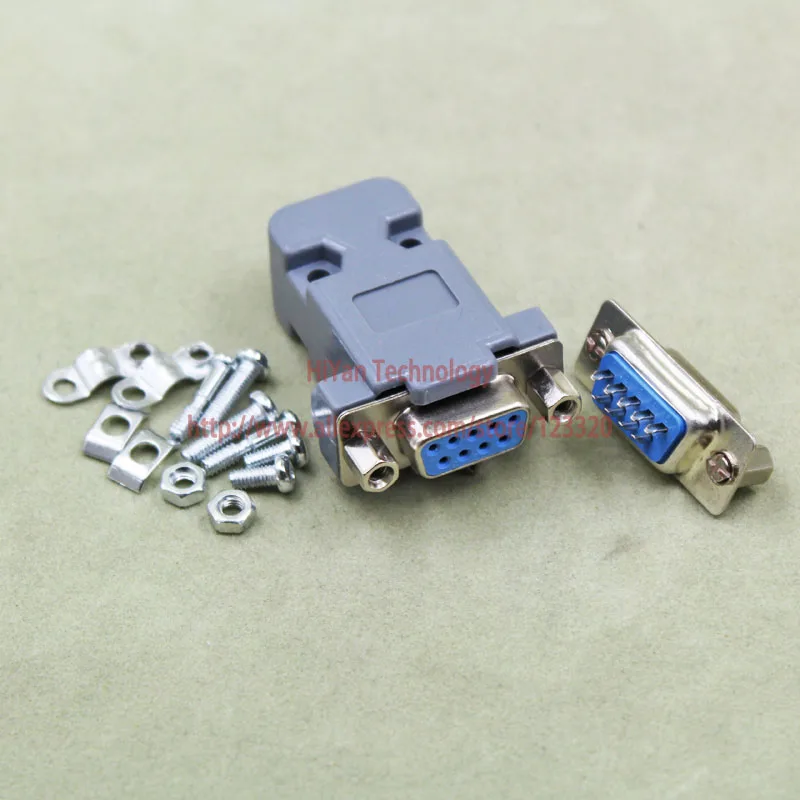 (10 قطعة/الوحدة) RS232 مواز المنفذ التسلسلي DB9 9 دبوس D الفرعية الإناث الجبهة مع المكسرات اللحيم موصل + البلاستيك قذيفة غطاء