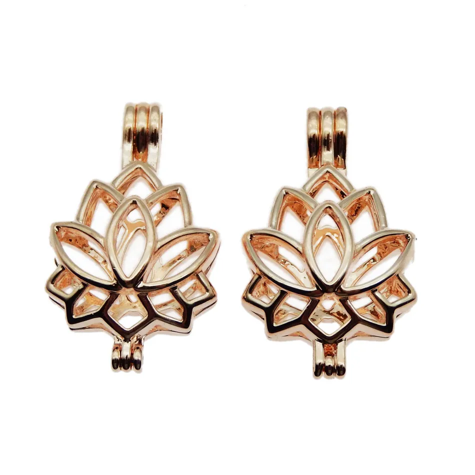 10pcs Rose Gold Lotus Charm Pearl Cage Jewelry Making DIY Bead Aroma Essential Oil Diffuser Locket