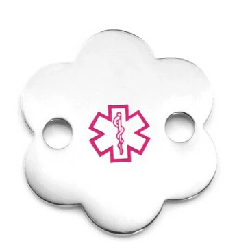 Wholesale Stainless Steel Flower Pink Medical ID Tag Low Price Flower Pink Medical ID tag FH890317