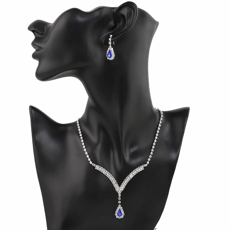 TREAZY Royal Blue Crystal Bridal Jewelry Sets Silver Plated Rhinestone Necklace Earrings Set for Women Prom Wedding Jewelry Sets