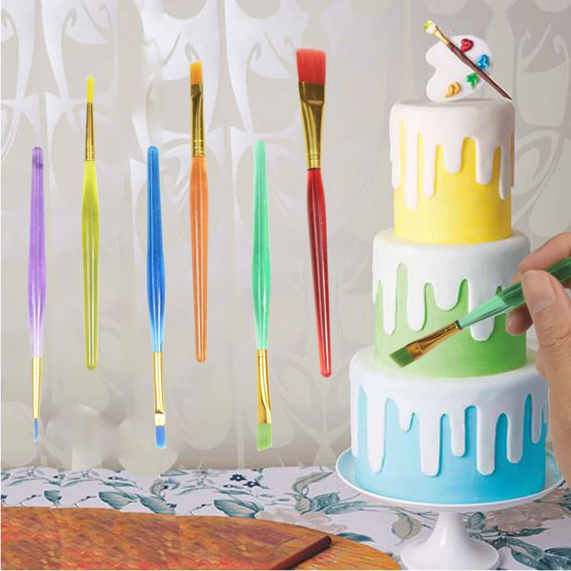 WALFOS 6 Pcs DIY Tool Pen Set Cake Icing Decorating Fine Painting Brush Fondant Dusting Sugar Craft