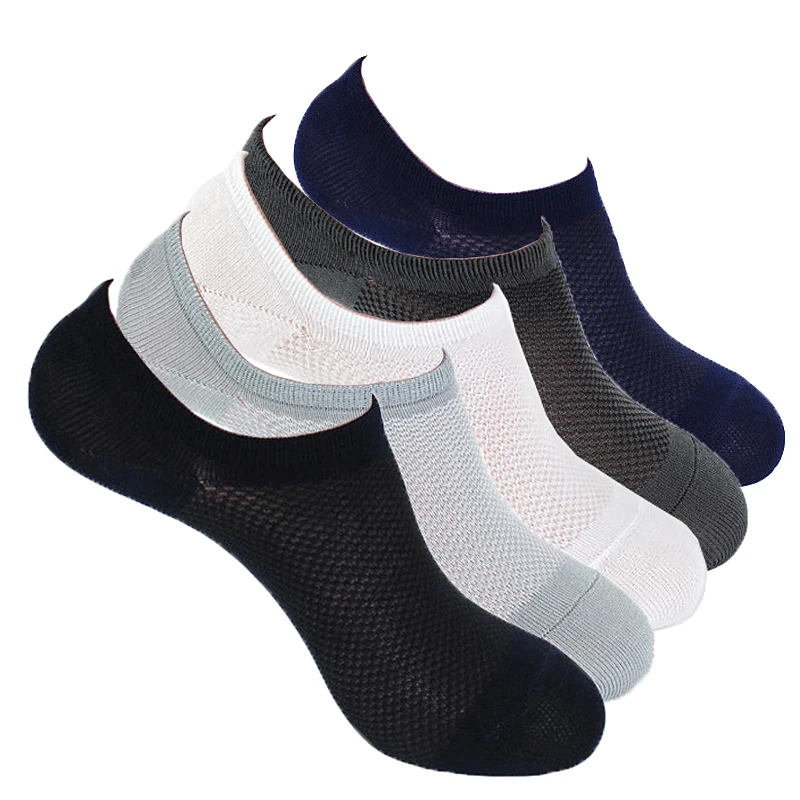 

5 Pairs New Mesh knitting Solid Boat Invisible Socks Men Bamboo Fiber Silicone Slip Shallow Mouth Breathable Meias Summer Sock