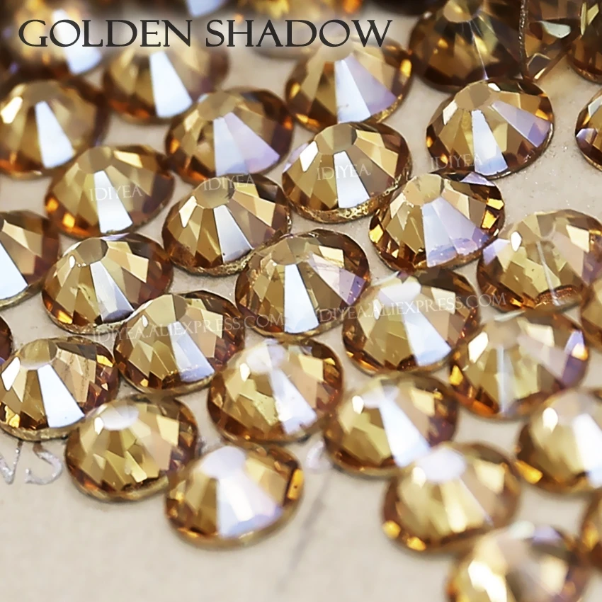 Golden Shadow glass hot fix rhinestone strass crystal hotfix flatback stones for fabric garment wedding clothes costume glitters