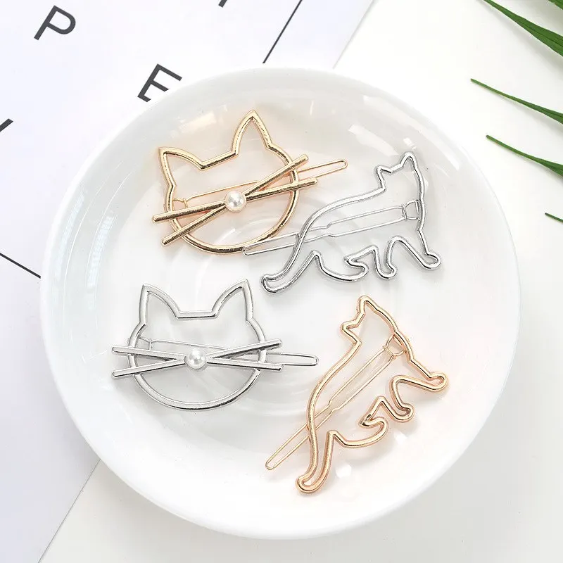 1pc Women Girls Metal Simulated-pearl Cute Cat Lip Hairpins Hair Clip Hair Accessories Polished Animal Hair Barrette as gift