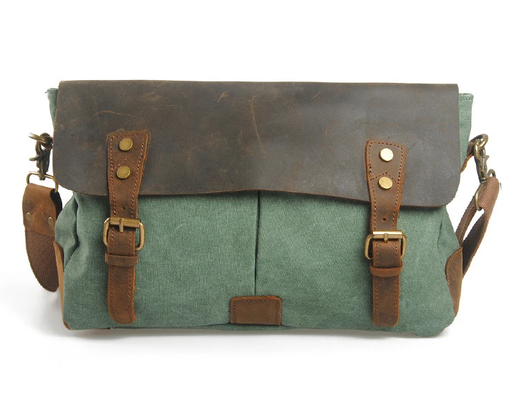 Vintage Military Canvas + Leather shoulder bags Men messenger bag men Leisure bag Women Crossbody Bag canvas Sling bag