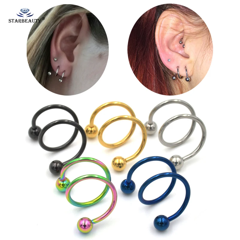 2 pcs/lot 1.2x10mm 16G nEW Double S Spiral Helix Piercing Nose Ring Tragus Ear Piercing Cartilage Earrings Ohrring Body Jewelry