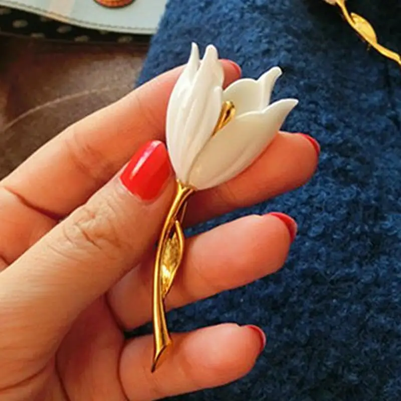 2016 oro Donna Spille Gioielli rosso Smalto bianco Tulipani Spilla Spilla Da Sposa Spilla Fiore Spille Da Sposa Per Le donne