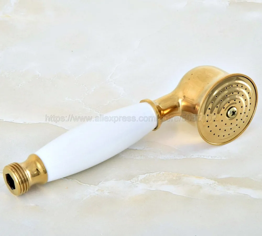 Golden Brass Universal Water Saving Hand Held Shower Head Ceramic Telephone style Home Rain Spout Spray Head zhh048