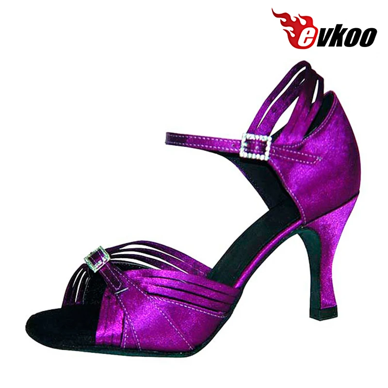 

Evkoodance Customsize Shoes Professional Size US 4-12 Dancing Satin Latin Purple 7cm Heel Height Dance Shoes For Women Evkoo-051