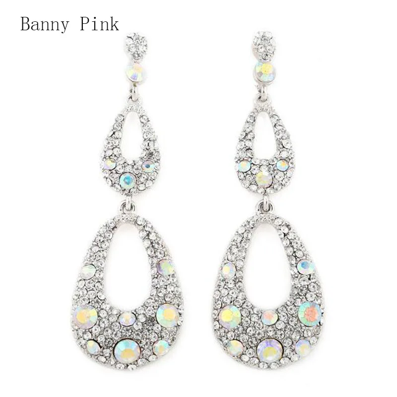 Elegant Full Rhinestone Pendant Studs Earrings For Party Luxury Crystal Water Drop Post Earring Fashion Bridal Jewelry Pendietes