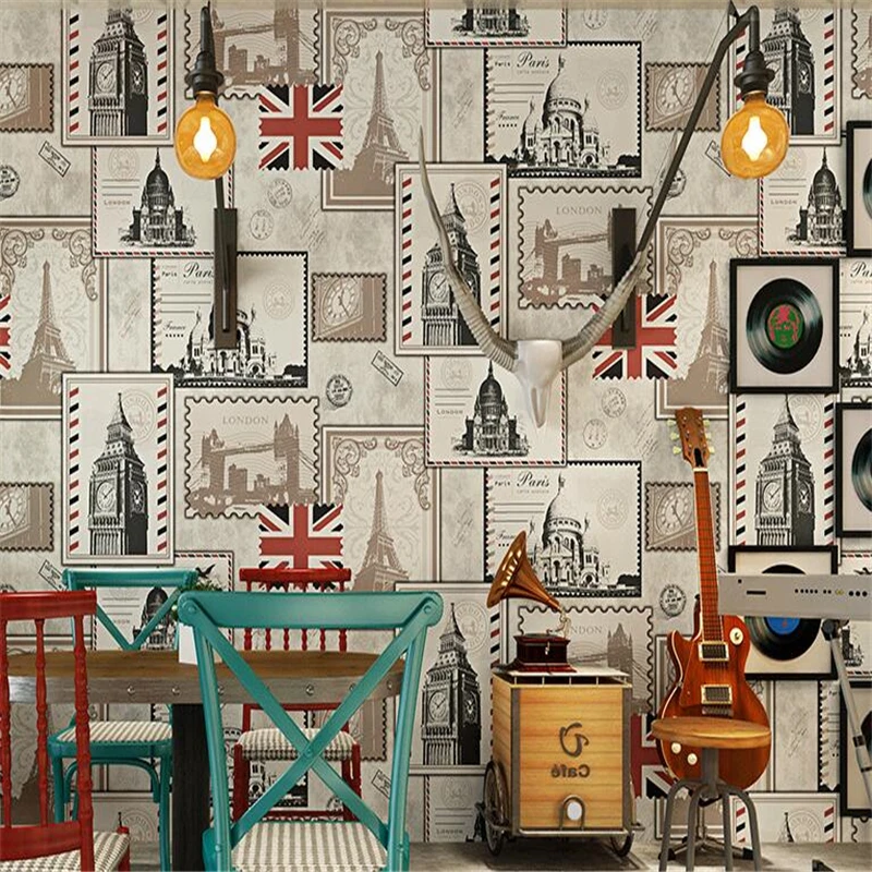 

beibehang Non-woven Continental Retro Nostalgic Stylish Wallpaper Casual Cafe Restaurant Background papel de parede 3d wallpaper