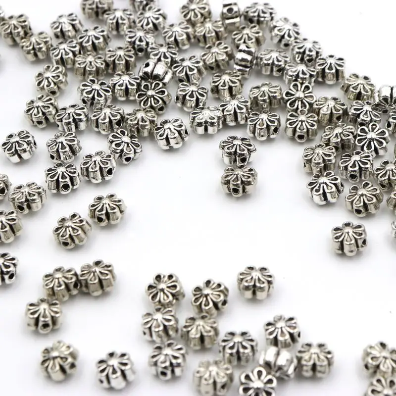 50 stücke Metall tibetischen Silber Blume Spacer lose Perlen für Schmuck Handarbeit DIY Armband Halskette Perlen Zubehör Großhandel – Detail 3