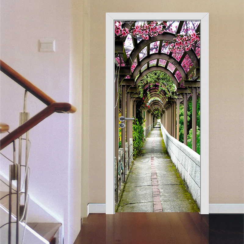 

Pastoral Natural 3D Flowers Gallery Door Sticker Living Room Bedroom Home Decoration Paste PVC Self-Adhesive Wallpaper