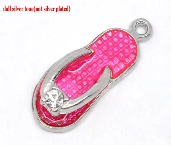 DoreenBeads Silver Color Rhinestone Enamel Flip Flops Slippers Charm Pendants 23x9mm,sold per pack of 10