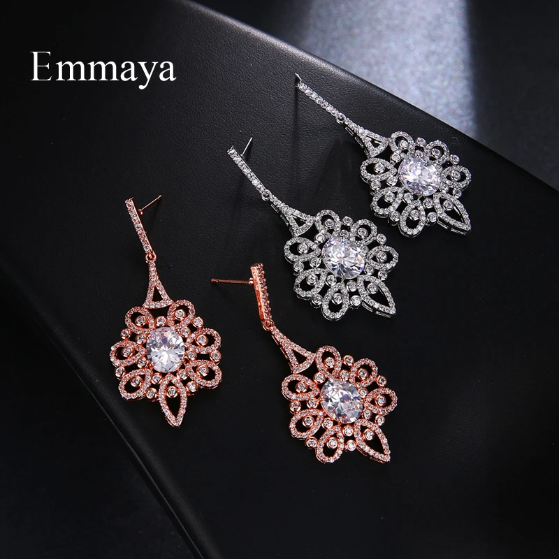 EMMAYA Luxury Dazzling Big Cubic Zircon Drop Earrings for Bridal Fashion Sliver Color Crystal Wedding Jewelry