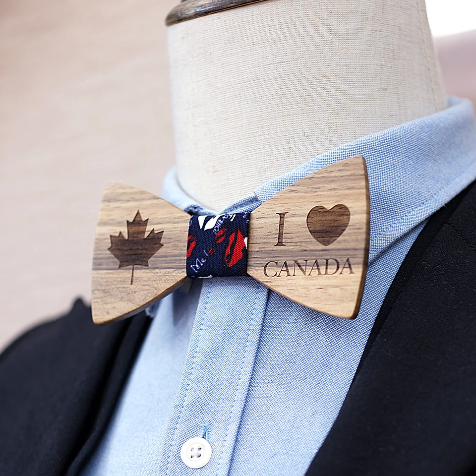 Mahoosive Men's Wood Bowtie Hanky Set Brand Business CANADA Wooden Bow Tie Neckties Hadkerchief Set for Wedding Groom Tie