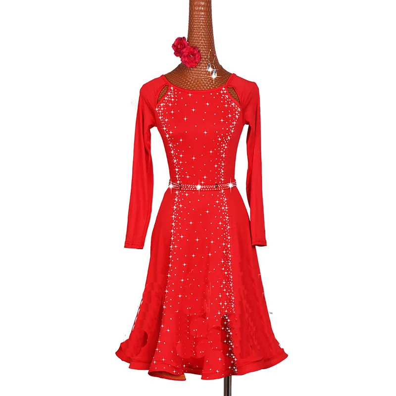 New Sexy Latin Dance Dress Women Fashion Style Red Color Salsa Tango Dresses Lady Rumba Flamenco Competition Dance Costumes B202