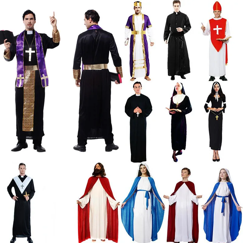 Adults Priest Nun Costume Men Women Missionary Cosplay Costumes Halloween Carnival Party Dress Supplies Purim