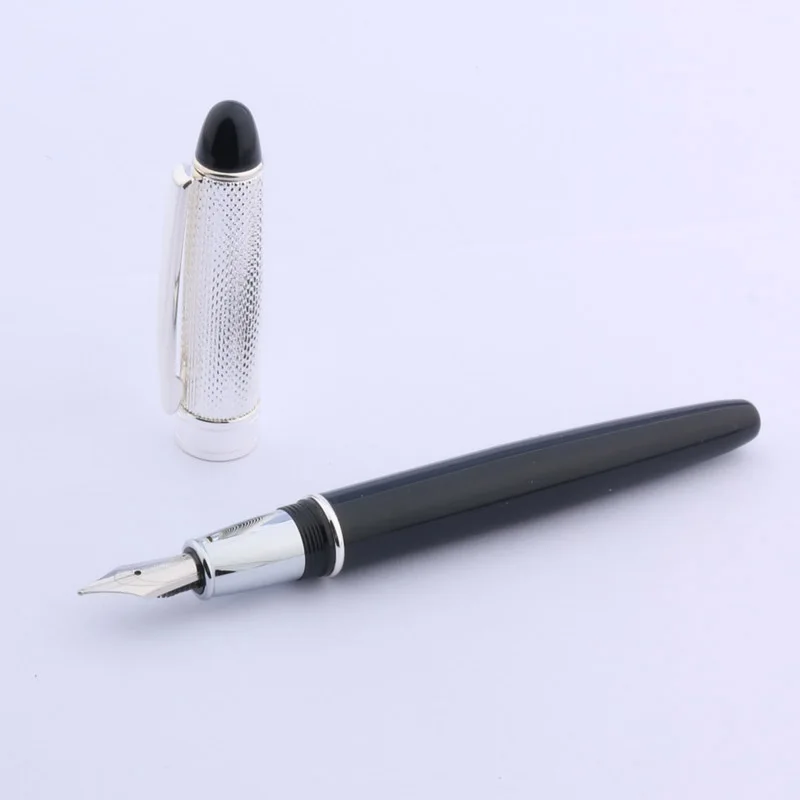 High quality BLACK Metal Stylish write silver stripe Fountain Pen elegante signature pen Business Office school supplies Writing