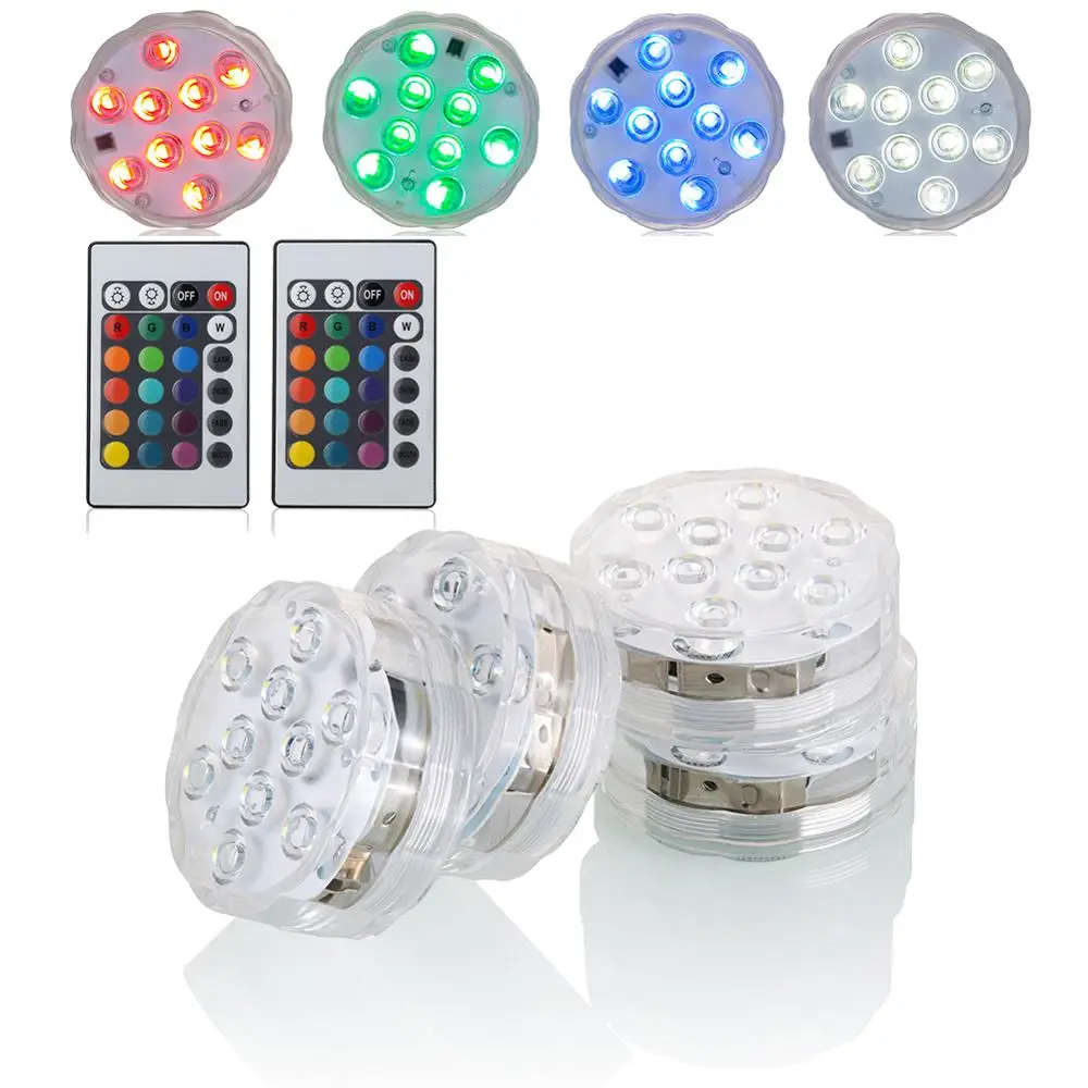 

50*RGB 10 Led Submersible Light AAA battery Waterproof Underwater Swimming Pool Light Wedding Party hot Tub Pond Lamp
