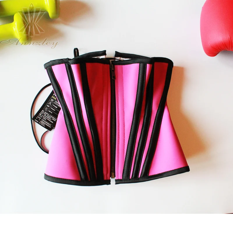 Annzley Black Stripe Middle Zipper Korsett Waist Cincher Weight Loss Underbust Corsets