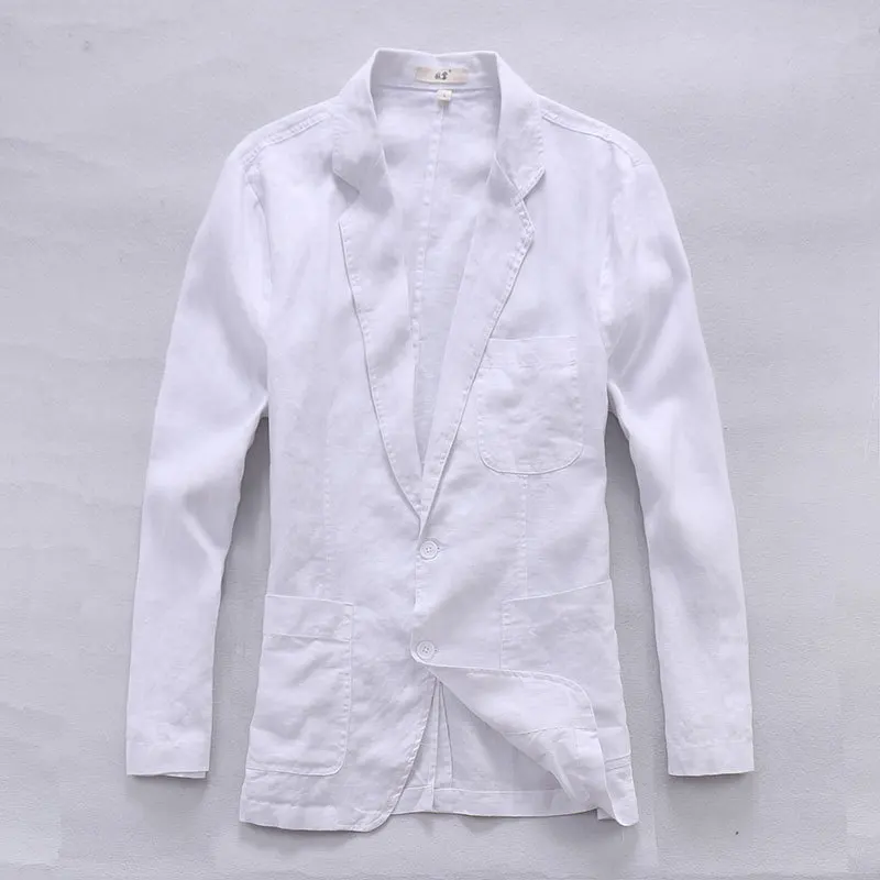 Italy Brand White Jacket Men Comfortable Long Sleeve Linen Men Jacket Pure Flax Fashion Clothing Jackets For Men Casual Jaqueta