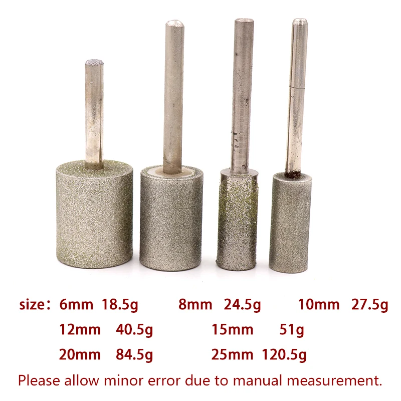 Tête de meulage en diamant, cylindre Dia 6-25mm, dremel, mèches rotatives, tige 6mm grain 600/100 pour Jade/pierre/pierres précieuses, outils de sculpture
