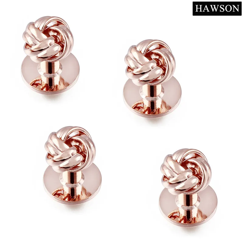 HAWSON Mens Twist Cufflink Stud Set Tuxedo Shirt Jewelry Rose Gold Color Cuff lLinks Button for Mens Wedding Dress